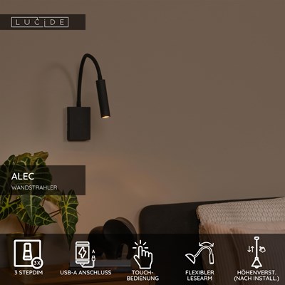 Lucide ALEC - Wandstrahler / Wandleuchte - LED 3 StepDim - G9 - 1x3W 2700K - Inklusive Wechselringe - Schwarz